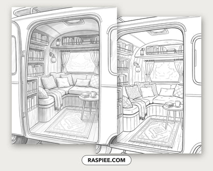 40 Cozy Bookshelves and Reading Nooks Grayscale and Line Art Coloring Pages