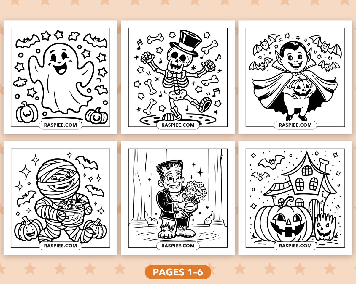 Cute Halloween bold and easy coloring pages, pages 1-6