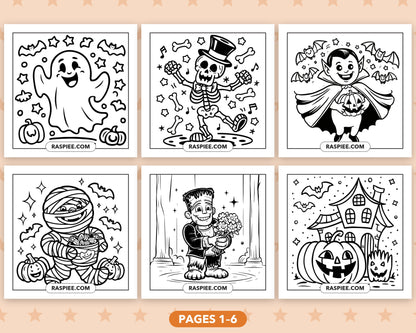 Cute Halloween bold and easy coloring pages, pages 1-6