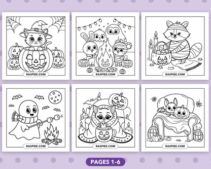 Spooky Times Halloween Animal bold and easy coloring pages, sample sheet 1