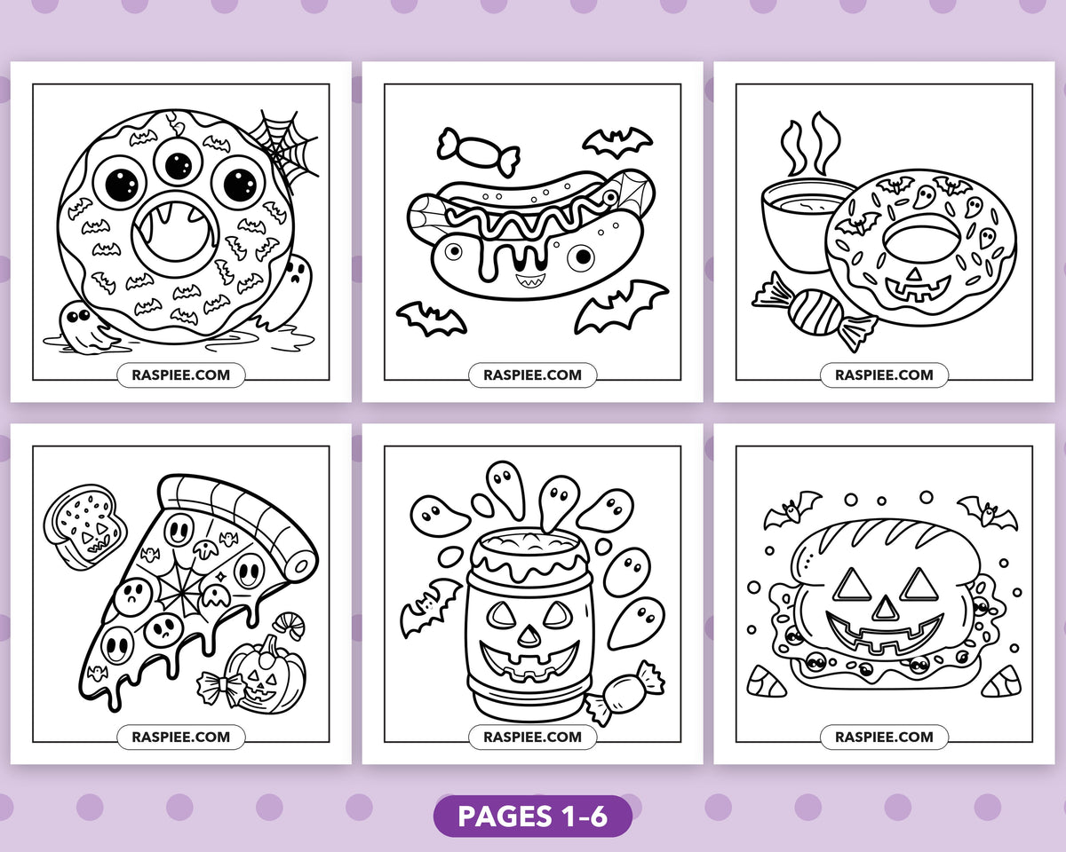Spooky Food and Drinks Halloween bold and easy coloring pages, sample sheet 1