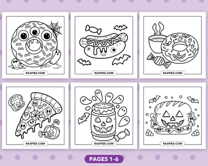 Spooky Food and Drinks Halloween bold and easy coloring pages, sample sheet 1