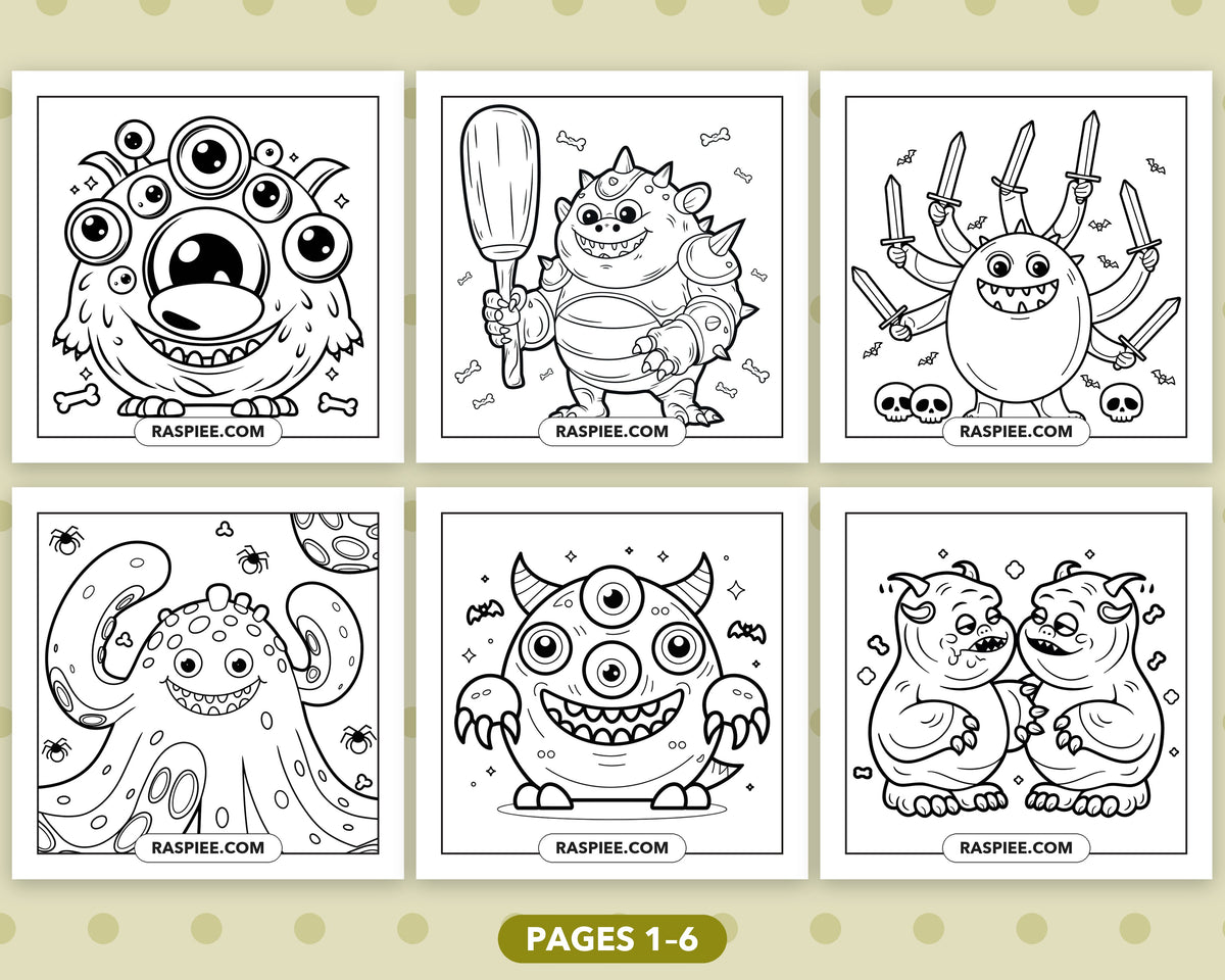 Creepy Monster bold and easy coloring pages, sample sheet 1