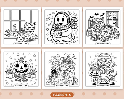 Cozy Halloween bold and easy coloring pages, sample sheet 1