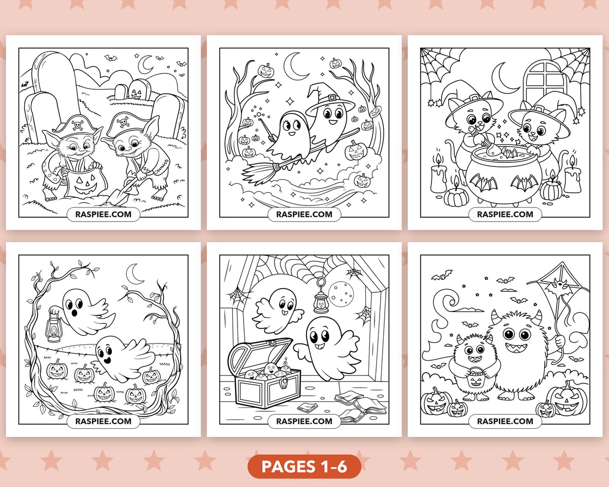 Creepy Friends Halloween bold and easy coloring pages, sample sheet 1