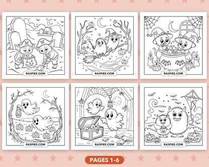 Creepy Friends Halloween bold and easy coloring pages, sample sheet 1