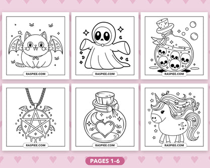Creepy Kawaii Pastel Goth bold and easy coloring pages, sample sheet 1