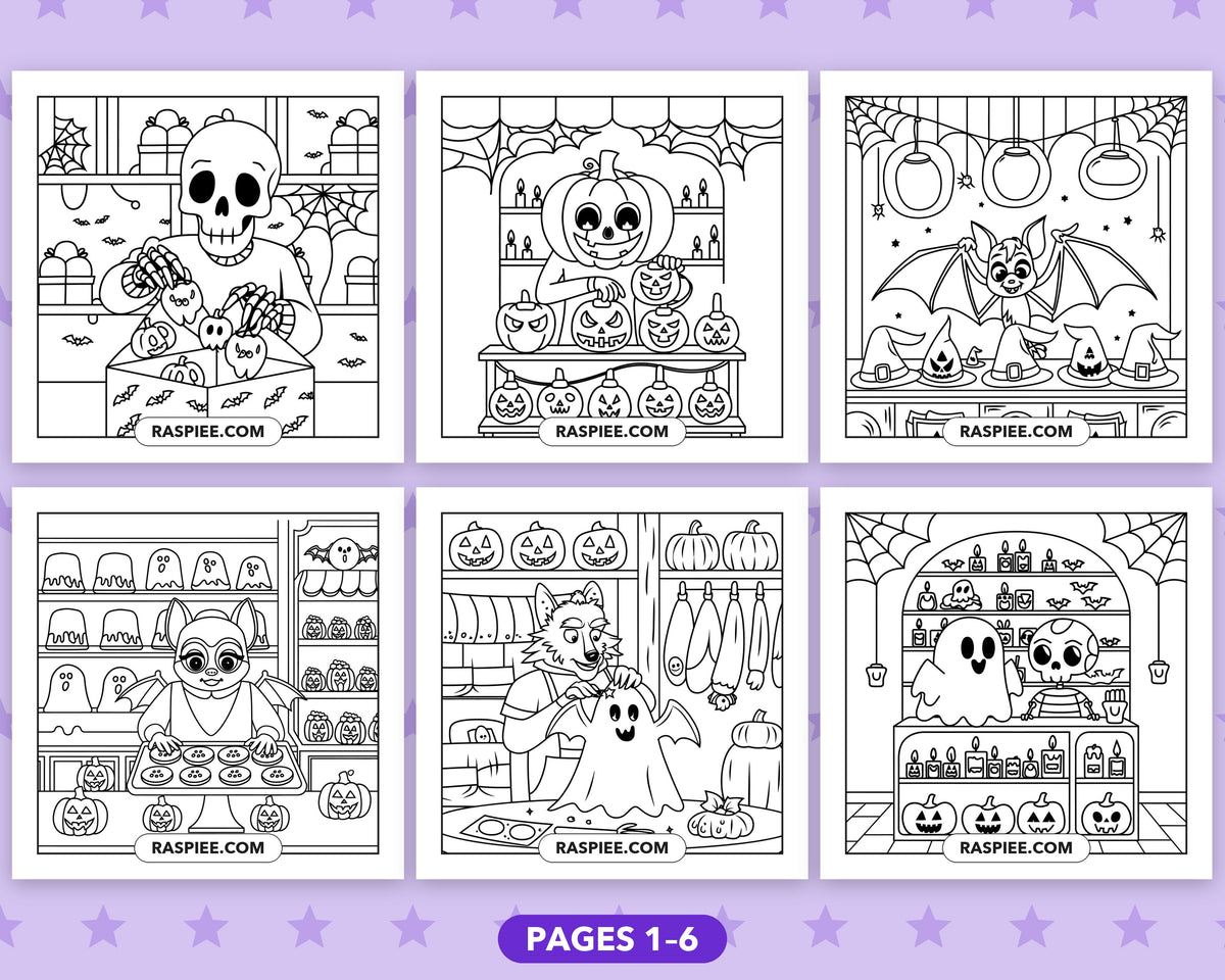 Spooky Shop Halloween bold and easy coloring pages, sample sheet 1