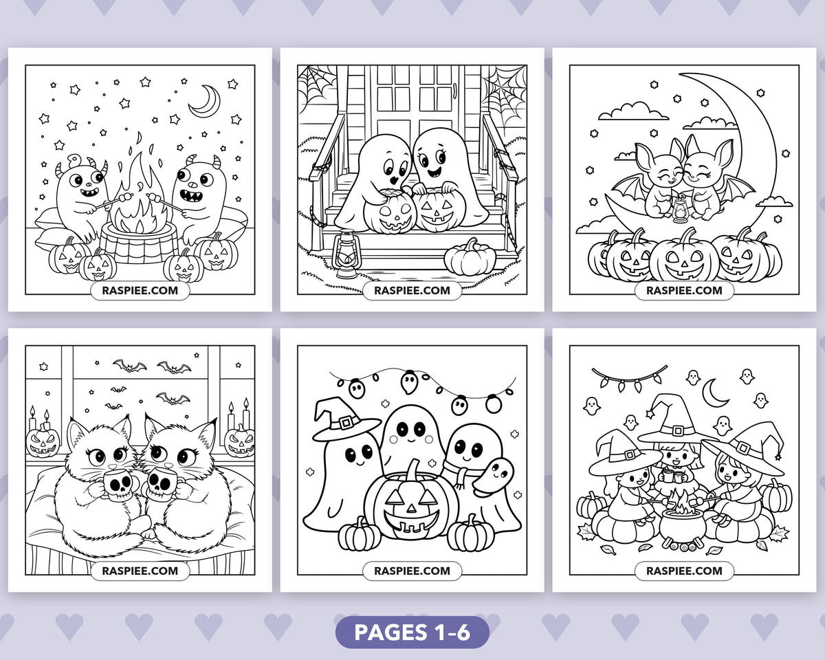 Spooky Besties Halloween bold and easy coloring pages, sample sheet 1