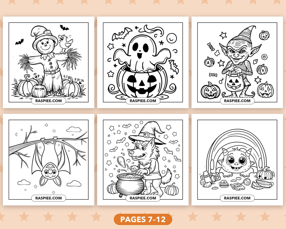 Cute Halloween bold and easy coloring pages, pages 7-12