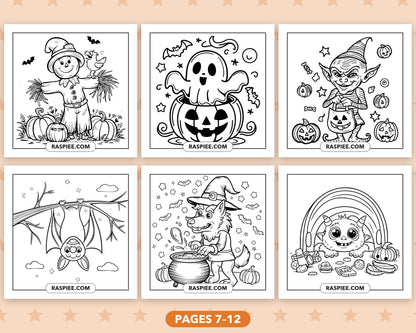 Cute Halloween bold and easy coloring pages, pages 7-12
