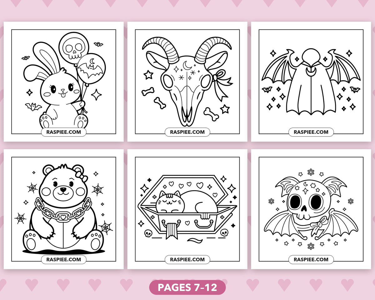 Creepy Kawaii Pastel Goth bold and easy coloring pages, sample sheet 2