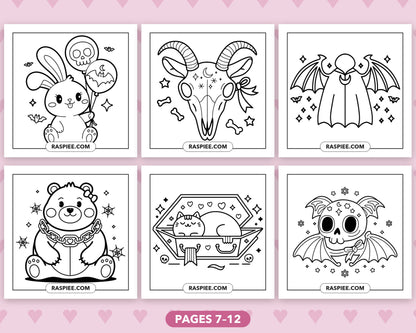Creepy Kawaii Pastel Goth bold and easy coloring pages, sample sheet 2