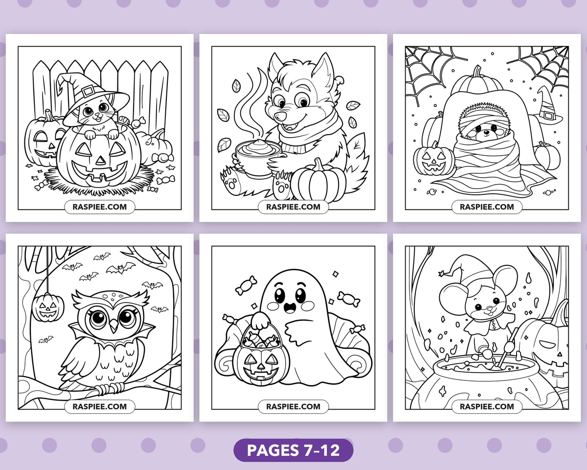 Spooky Times Halloween Animal bold and easy coloring pages, sample sheet 2