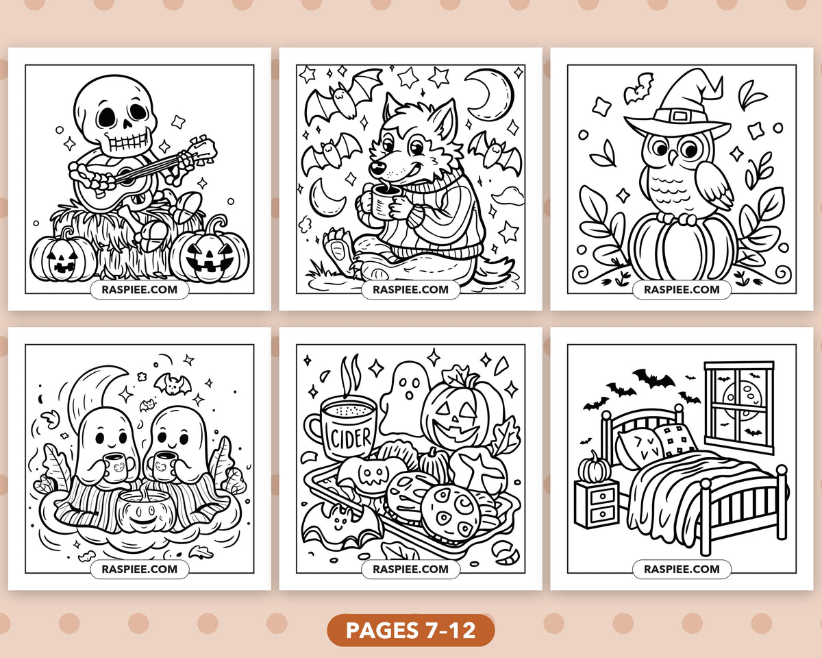 Cozy Halloween bold and easy coloring pages, sample sheet 2