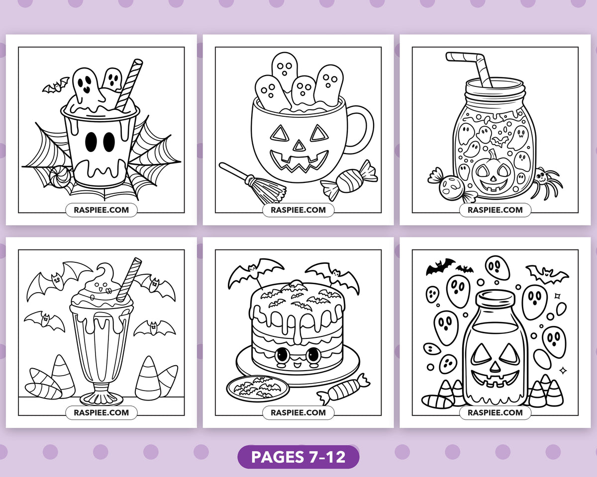 Spooky Food and Drinks Halloween bold and easy coloring pages, sample sheet 2