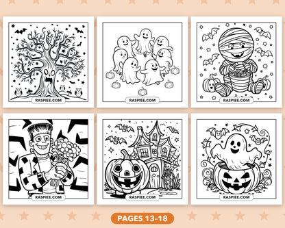 Cute Halloween bold and easy coloring pages, pages 13-18