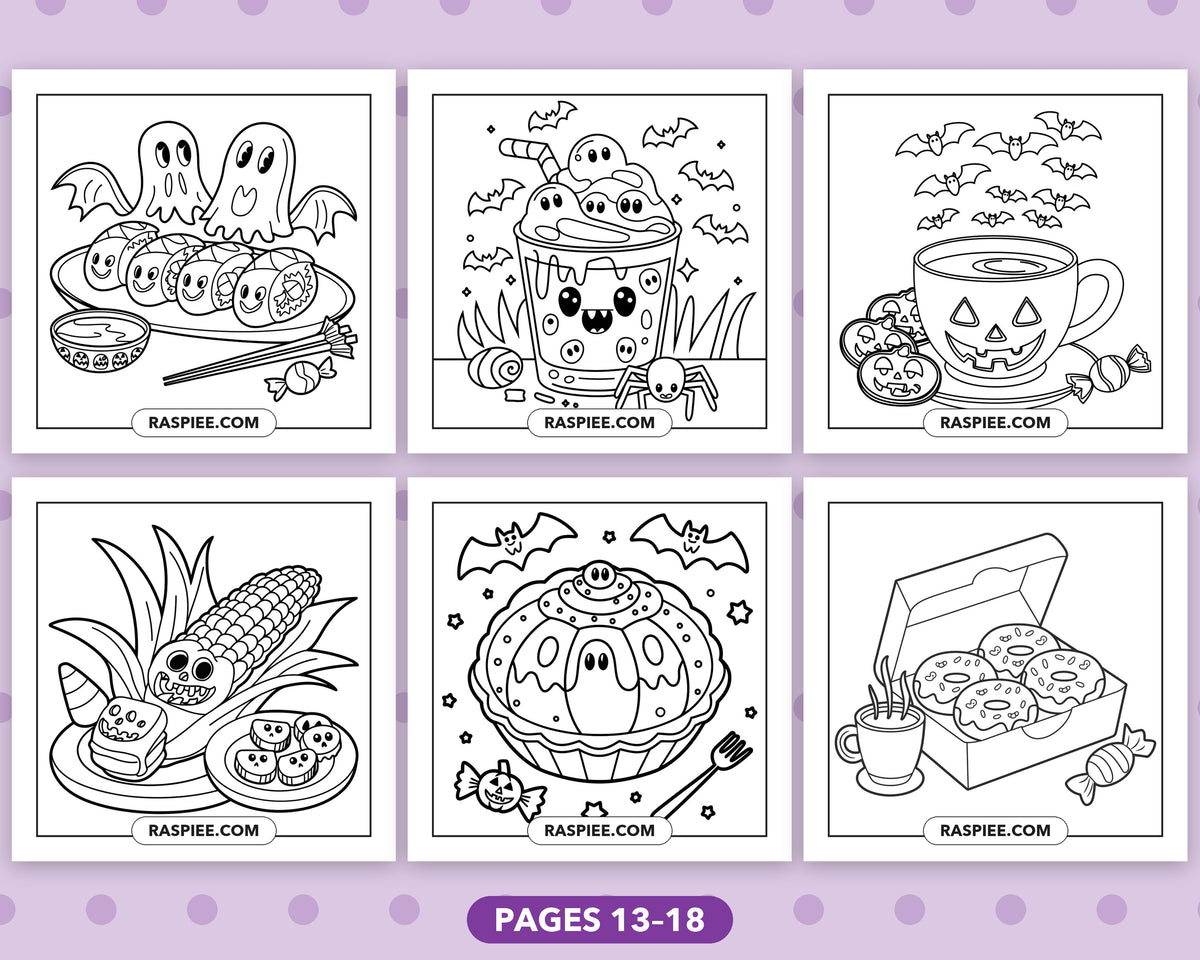 Spooky Food and Drinks Halloween bold and easy coloring pages, sample sheet 3