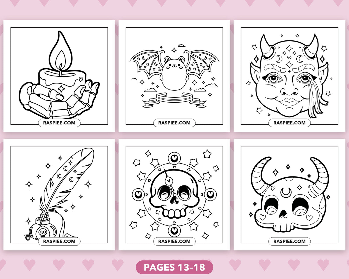 Creepy Kawaii Pastel Goth bold and easy coloring pages, sample sheet 3