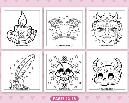 Creepy Kawaii Pastel Goth bold and easy coloring pages, sample sheet 3