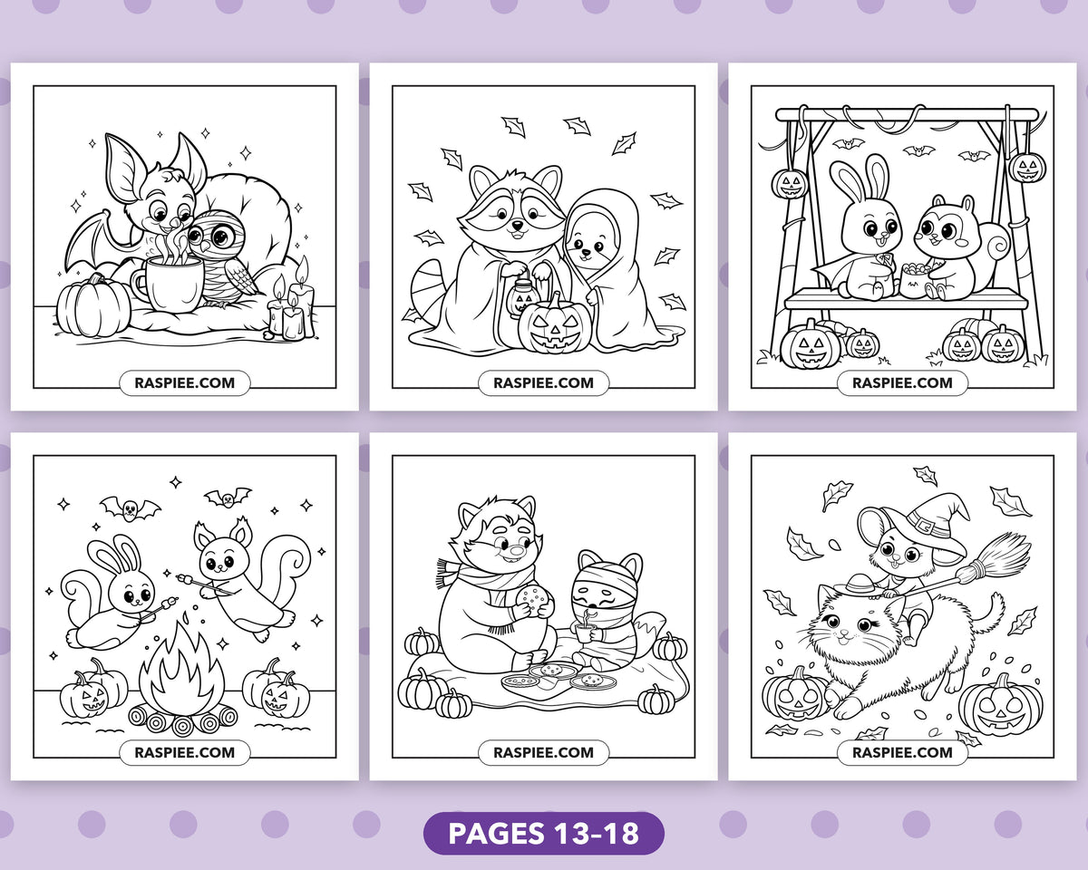 Spooky Times Halloween Animal bold and easy coloring pages, sample sheet 3