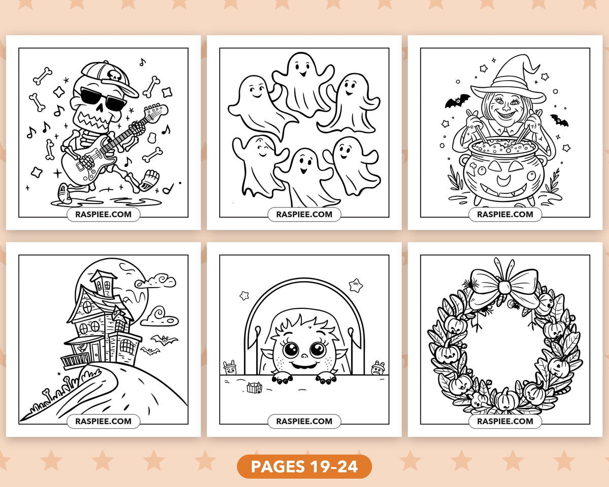 Cute Halloween bold and easy coloring pages, pages 19-24