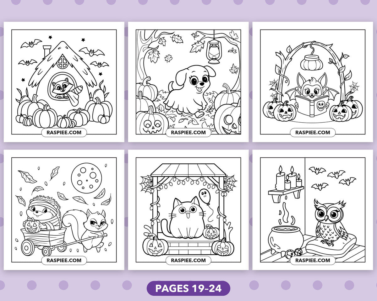 Spooky Times Halloween Animal bold and easy coloring pages, sample sheet 4