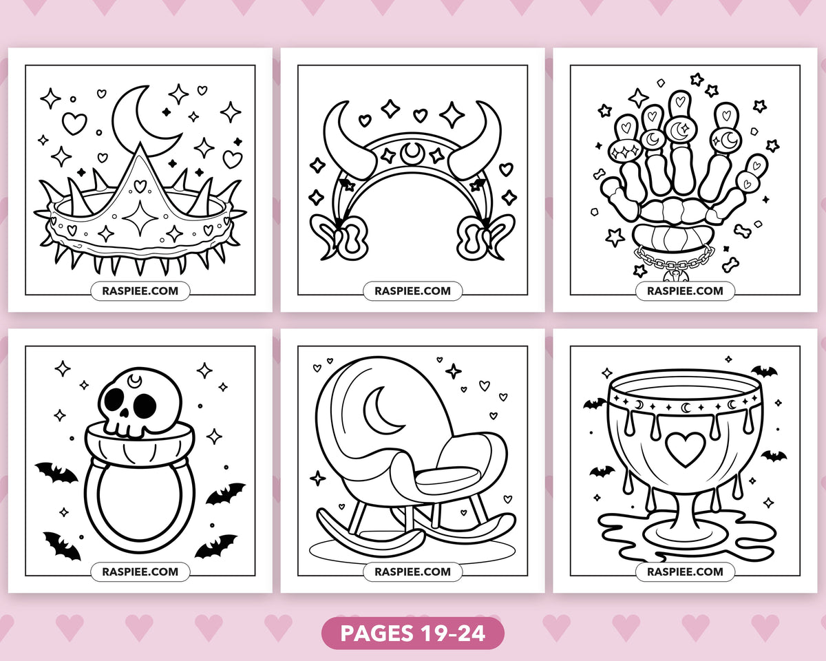 Creepy Kawaii Pastel Goth bold and easy coloring pages, sample sheet 4