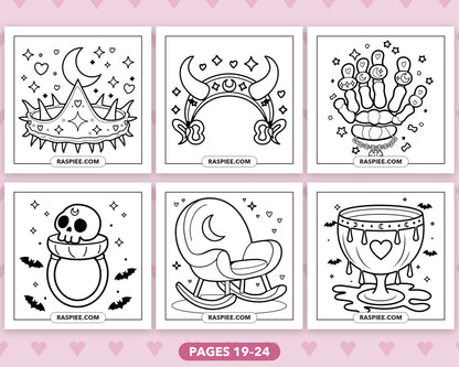 Creepy Kawaii Pastel Goth bold and easy coloring pages, sample sheet 4