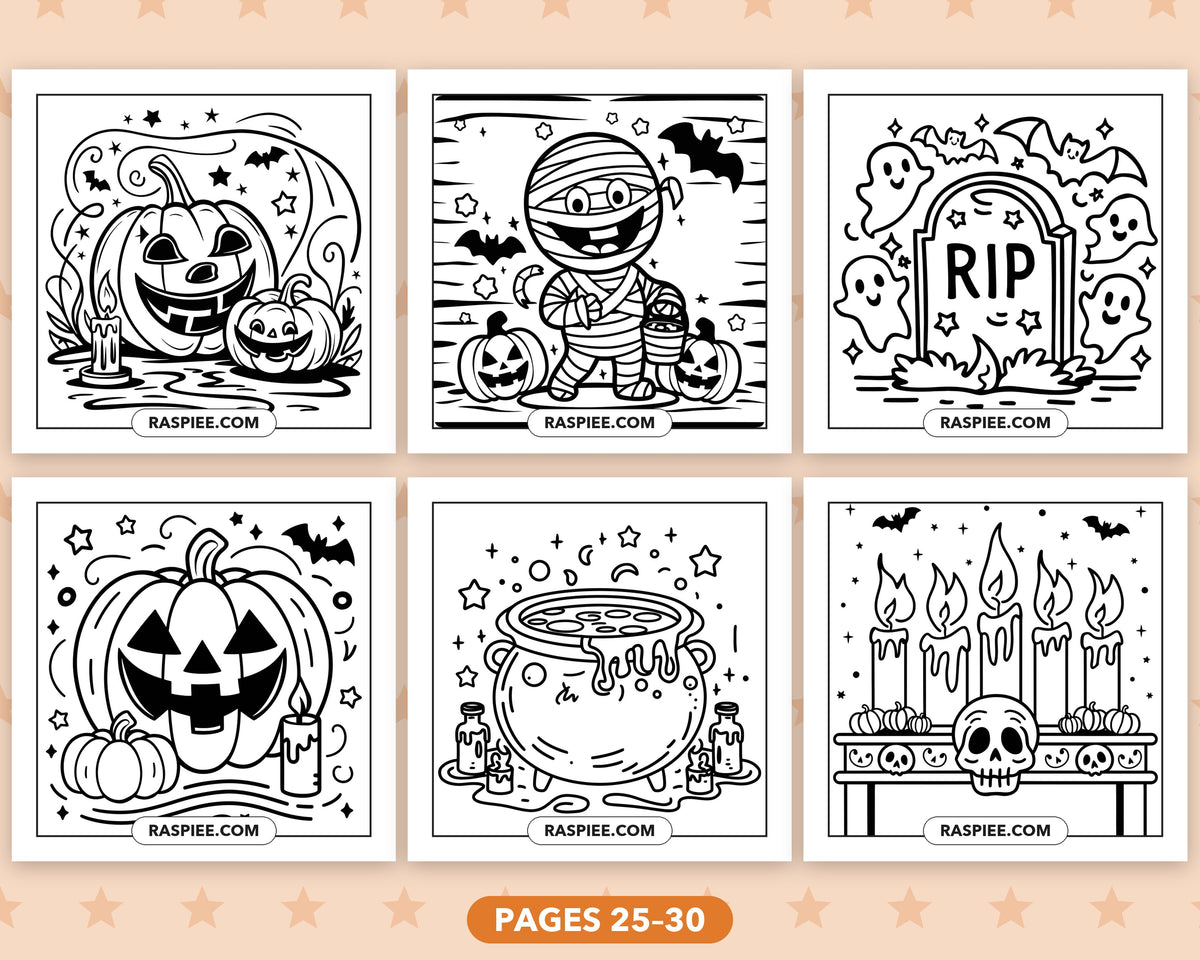 Cute Halloween bold and easy coloring pages, pages 25-30
