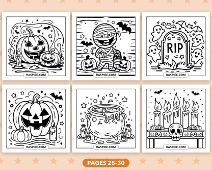Cute Halloween bold and easy coloring pages, pages 25-30