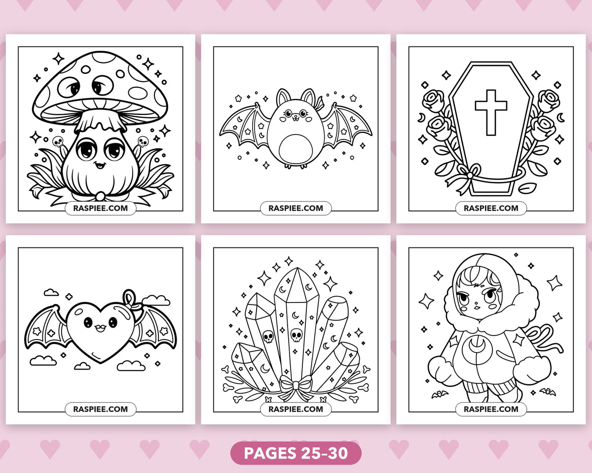 Creepy Kawaii Pastel Goth bold and easy coloring pages, sample sheet 5