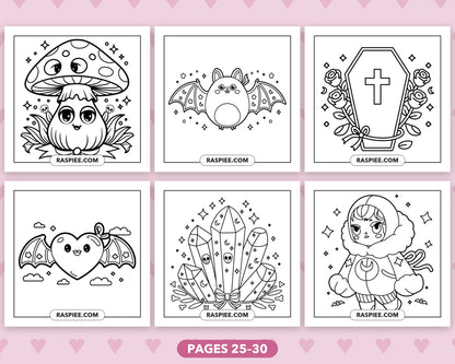 Creepy Kawaii Pastel Goth bold and easy coloring pages, sample sheet 5