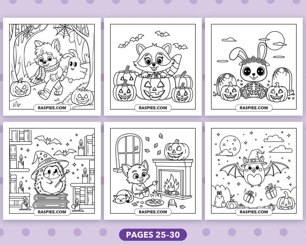 Spooky Times Halloween Animal bold and easy coloring pages, sample sheet 5