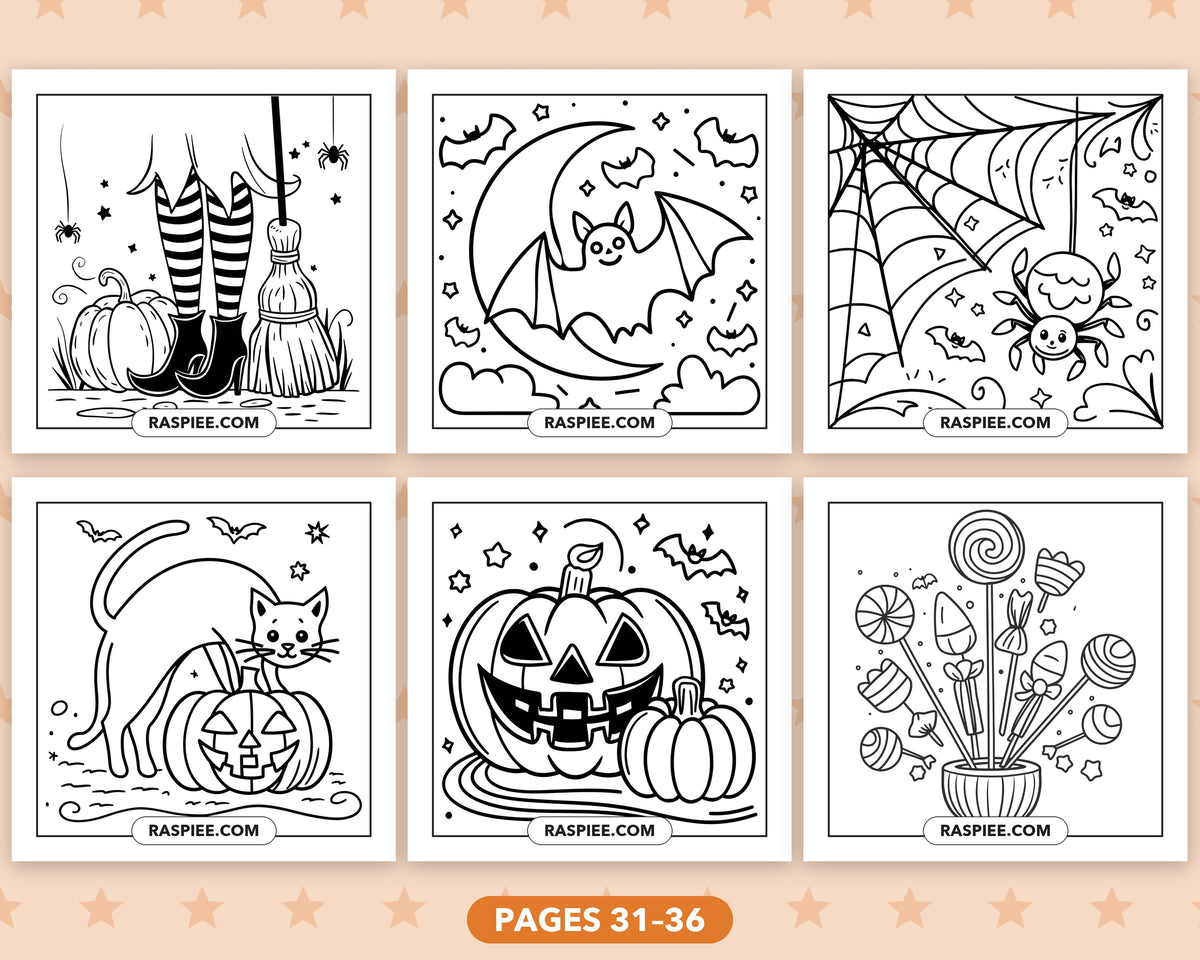 Cute Halloween bold and easy coloring pages, pages 31-36