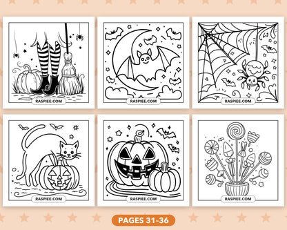 Cute Halloween bold and easy coloring pages, pages 31-36