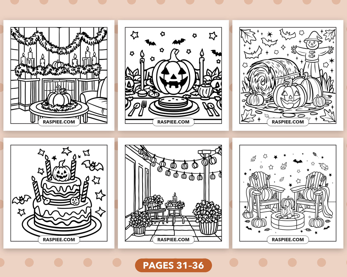 Cozy Halloween bold and easy coloring pages, sample sheet 6