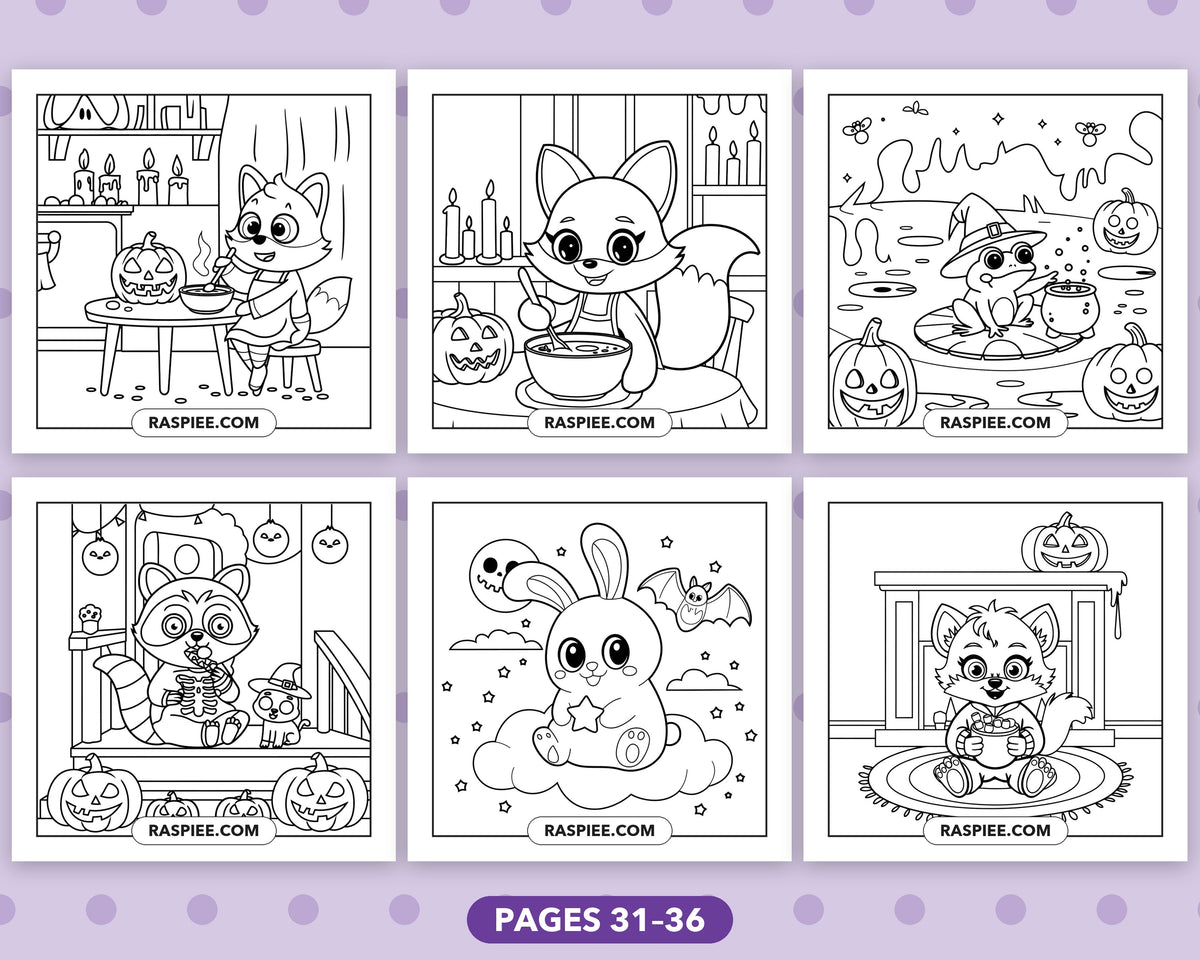 Spooky Times Halloween Animal bold and easy coloring pages, sample sheet 6