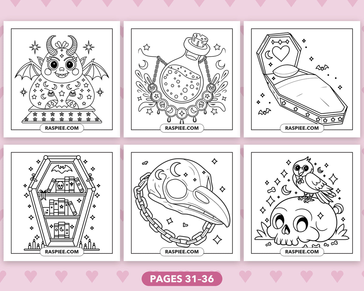 Creepy Kawaii Pastel Goth bold and easy coloring pages, sample sheet 6