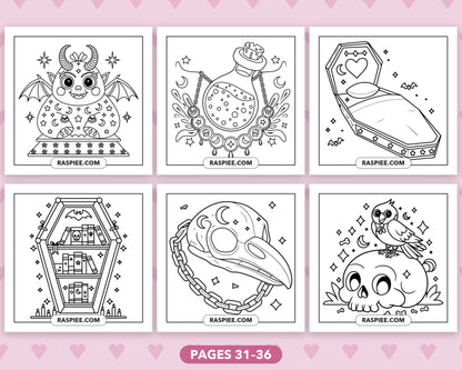 Creepy Kawaii Pastel Goth bold and easy coloring pages, sample sheet 6