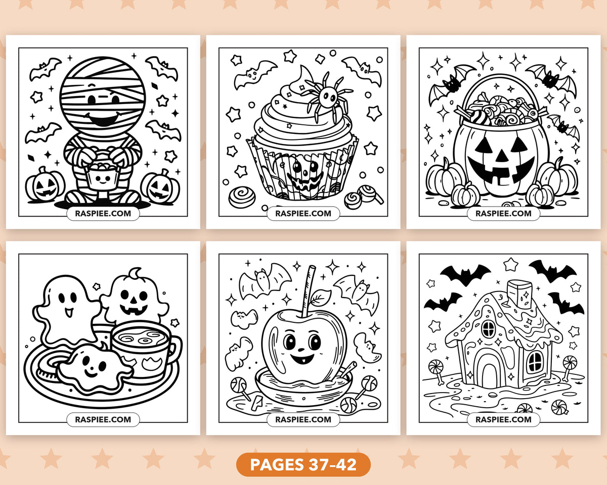 Cute Halloween bold and easy coloring pages, pages 37-42