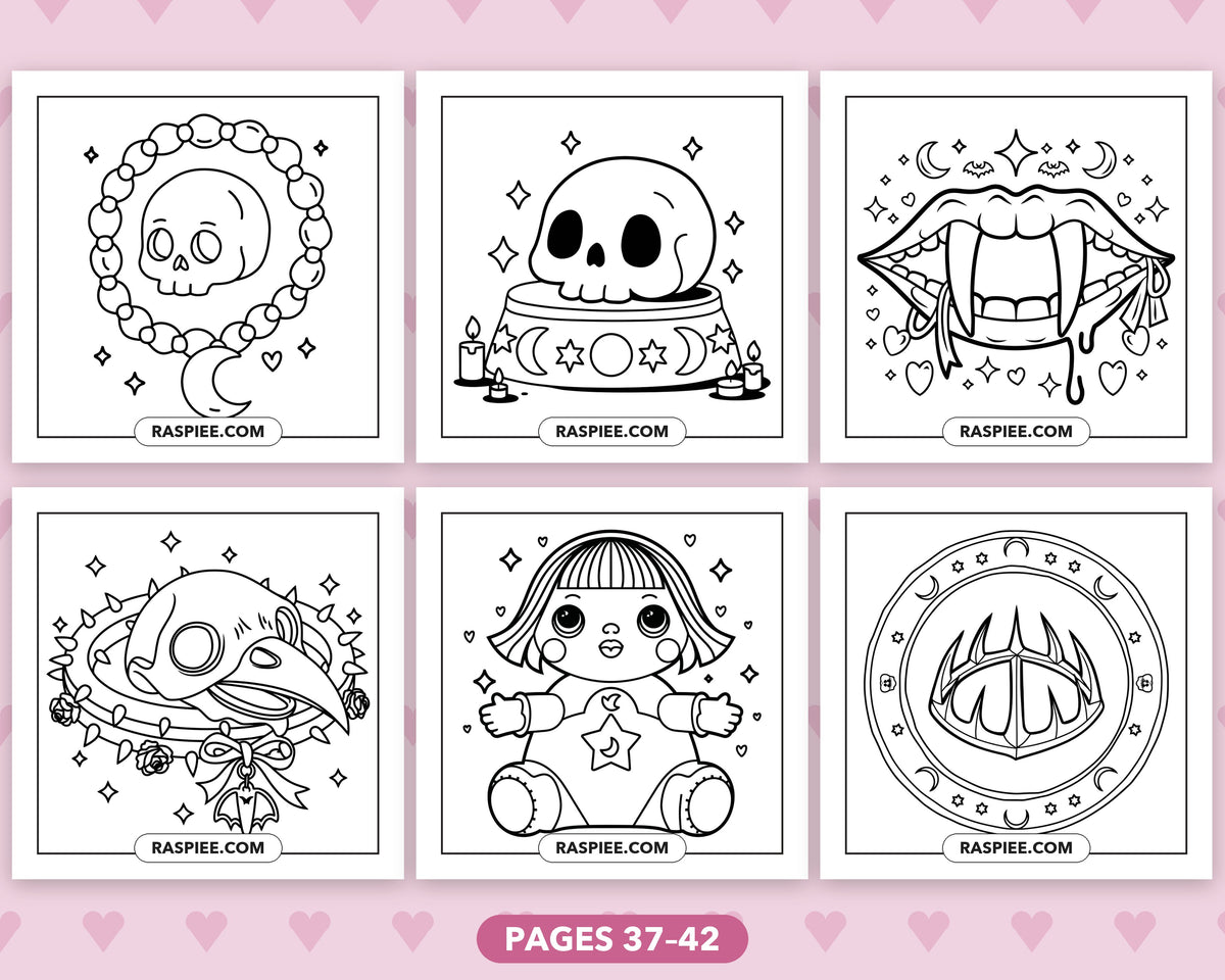 Creepy Kawaii Pastel Goth bold and easy coloring pages, sample sheet 7
