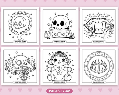 Creepy Kawaii Pastel Goth bold and easy coloring pages, sample sheet 7