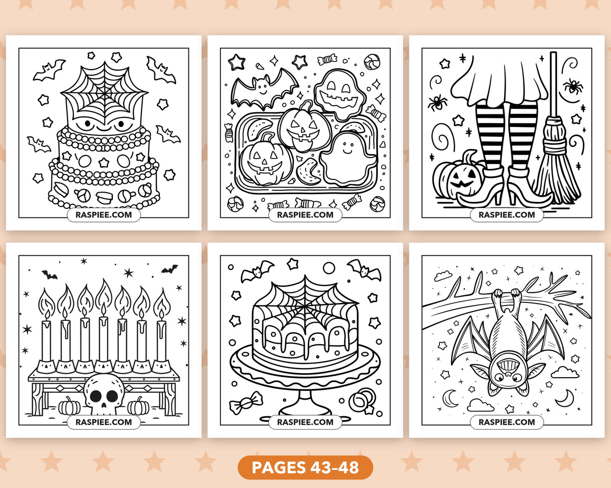Cute Halloween bold and easy coloring pages, pages 43-48