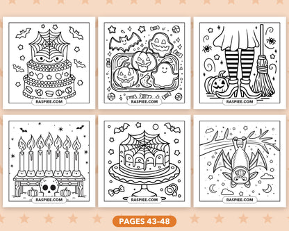 Cute Halloween bold and easy coloring pages, pages 43-48