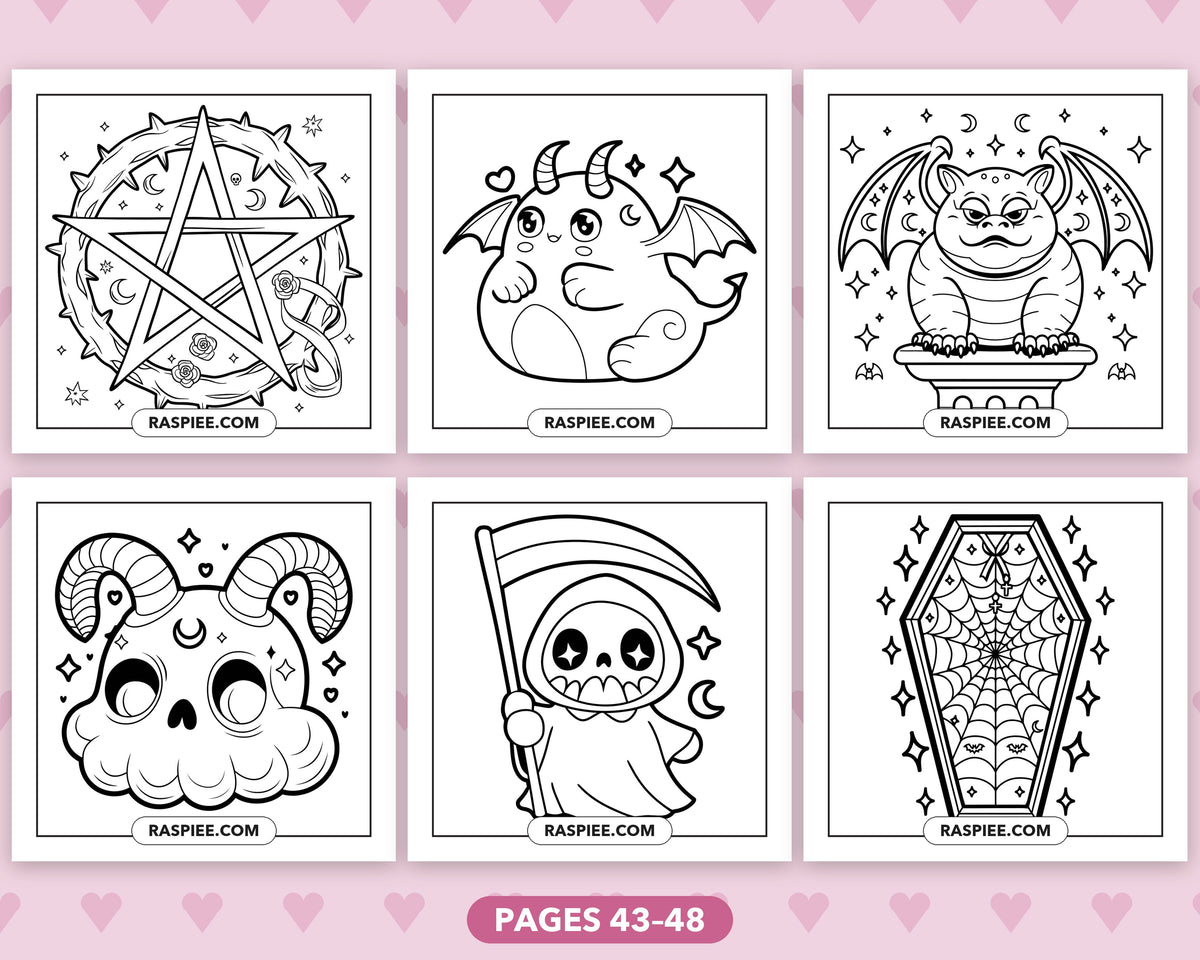 Creepy Kawaii Pastel Goth bold and easy coloring pages, sample sheet 8