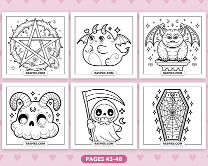 Creepy Kawaii Pastel Goth bold and easy coloring pages, sample sheet 8