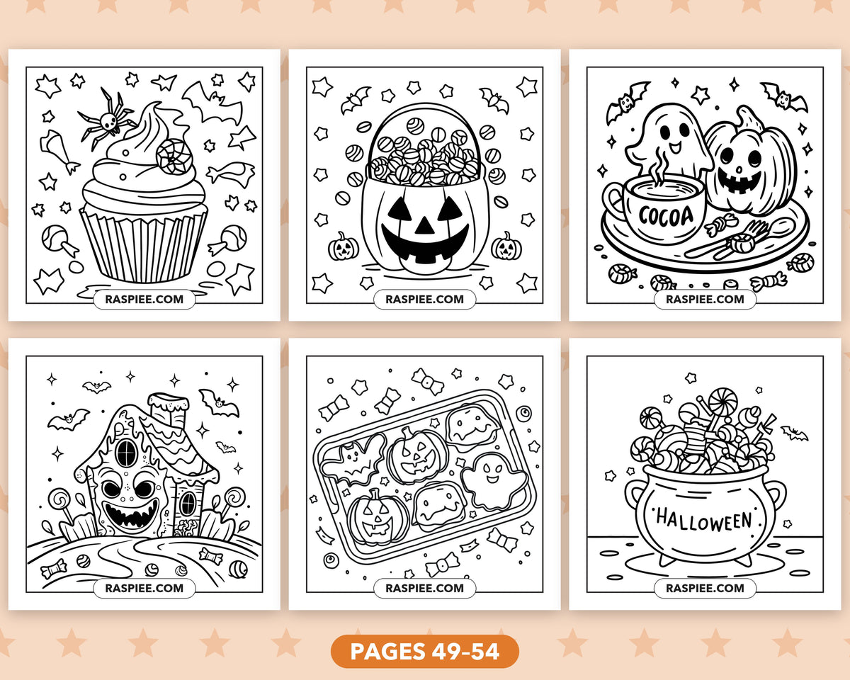 Cute Halloween bold and easy coloring pages, pages 49-54
