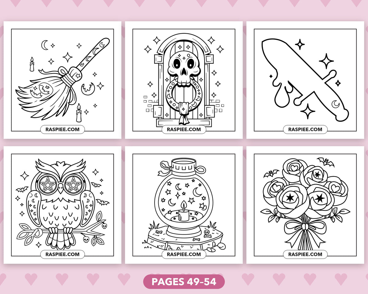 Creepy Kawaii Pastel Goth bold and easy coloring pages, sample sheet 9