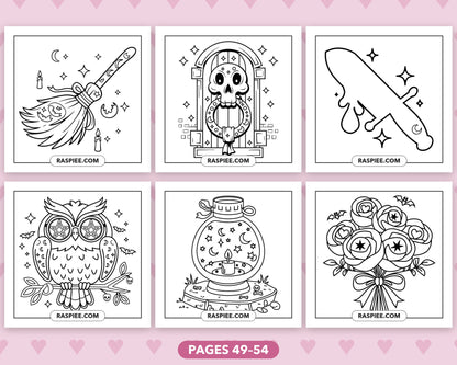 Creepy Kawaii Pastel Goth bold and easy coloring pages, sample sheet 9